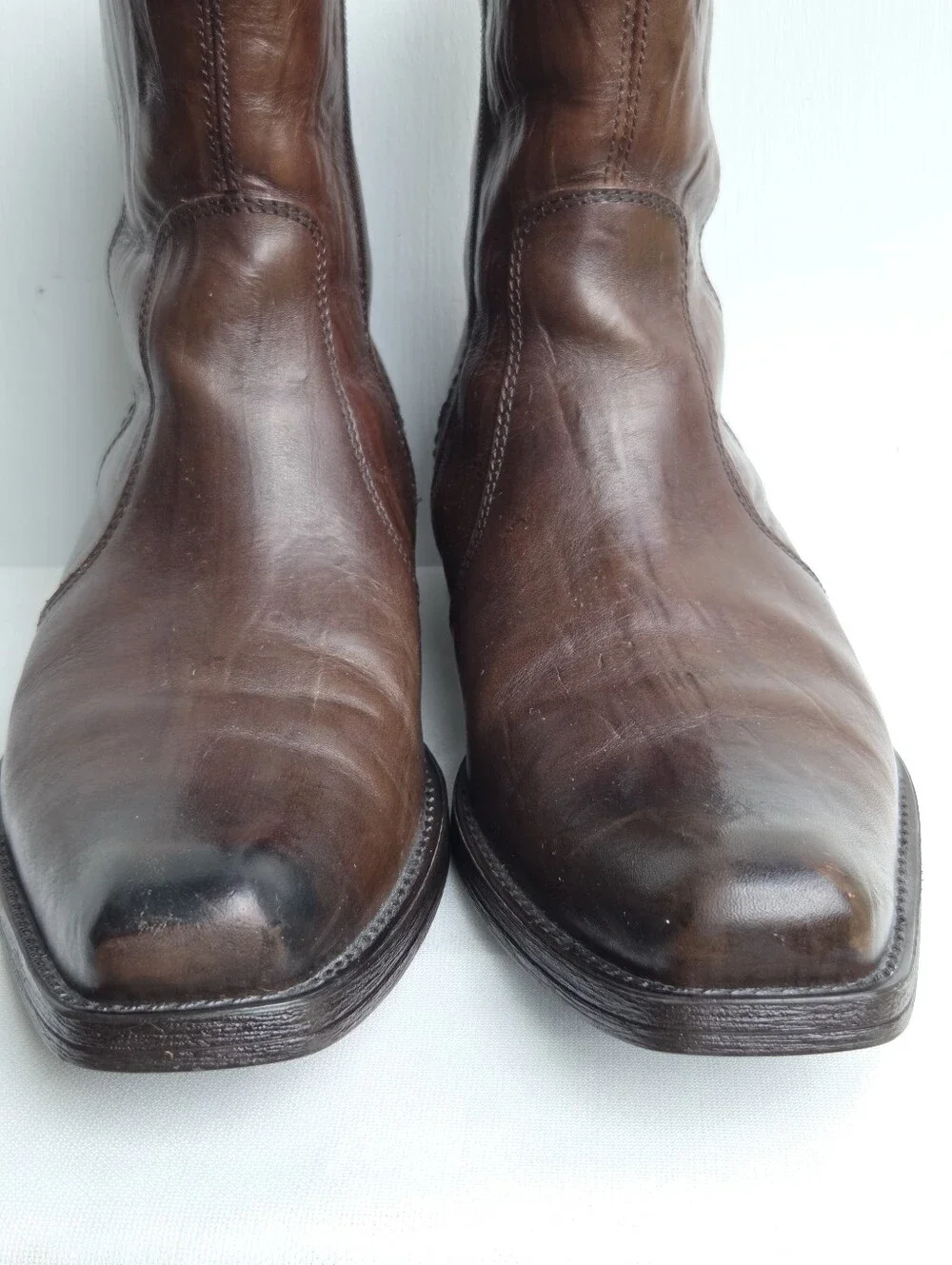 ALDO Men’s Brown Leather Ankle Boots Square Toe Zip Studded Accents Size-41 US8